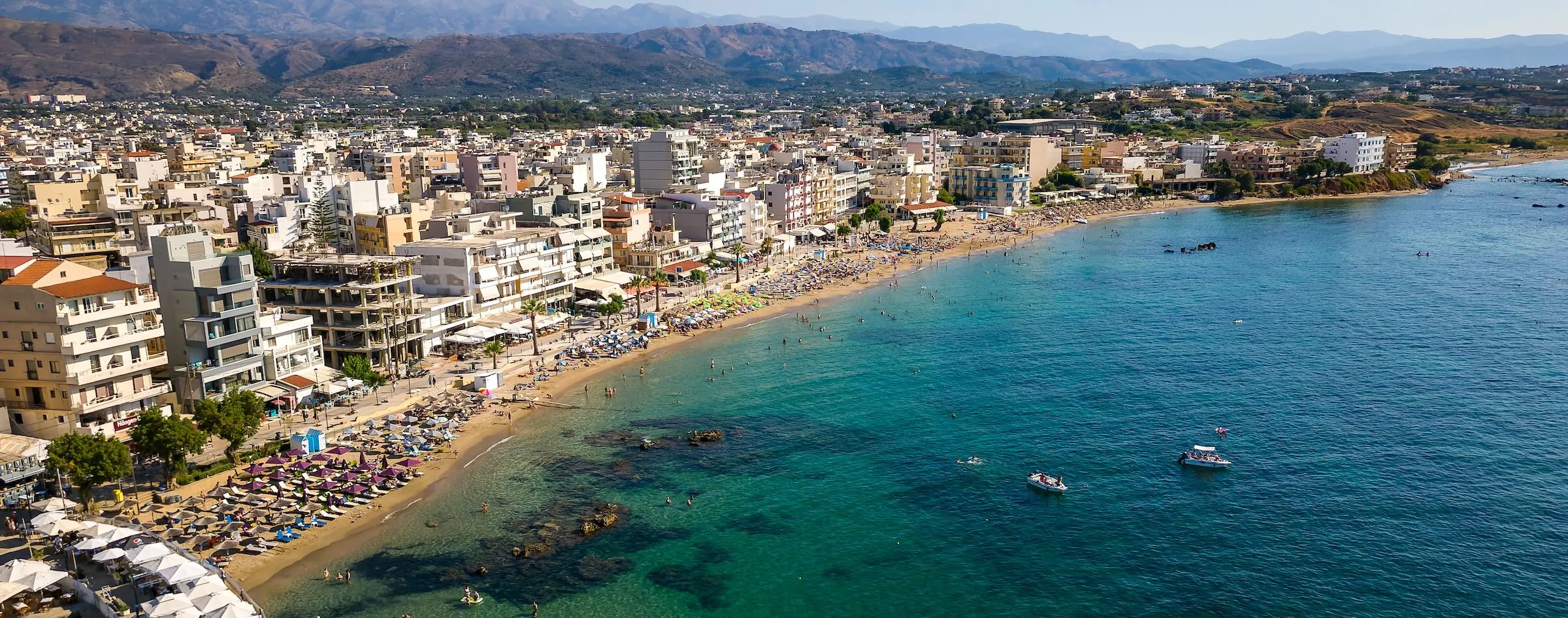 Aerial view of Nea Chora beach and seafront, Chania
